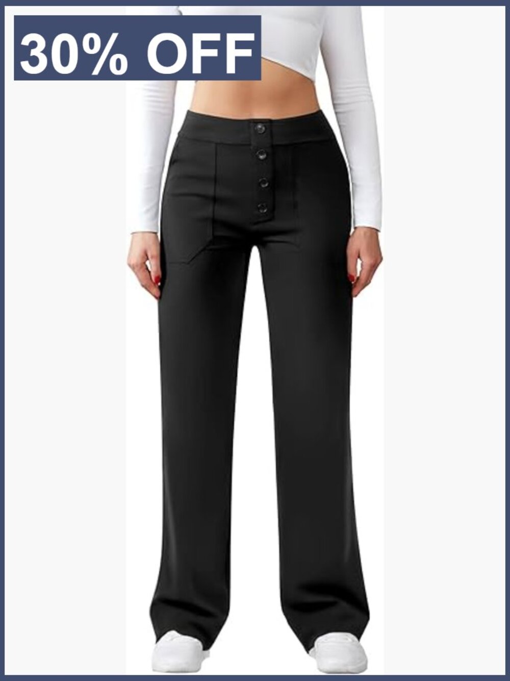 High Waist Straight Leg Dress Pants Stretchy Button Pocket Business Work